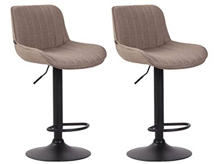 CLP 2er Set Barhocker Lentini Stoff I Thekenhocker Höhenverstellbar I Barstühle Mit Fußstütze I 360° Drehbar I Tresenstühle Mit Trompetenfuß, Farbe: Taupe, Gestellfarbe: schwarz