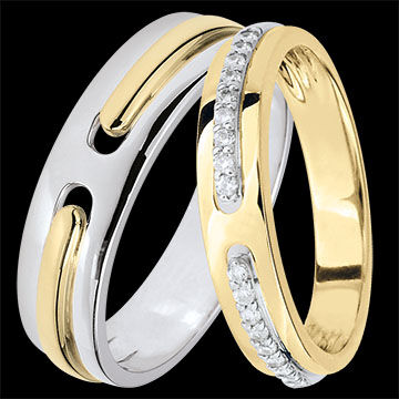 Edenly Promesse Eheringe-Duo â€“ Gelb- und WeiÃŸgold & Diamanten â€“ 18 Karat
