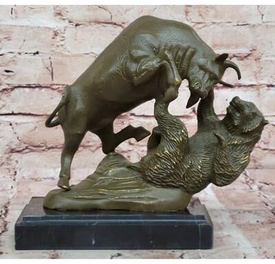 Bronzhaus Imitative Bull And Bear Bronze Sculpture - Financial Market Symbol Animal Art