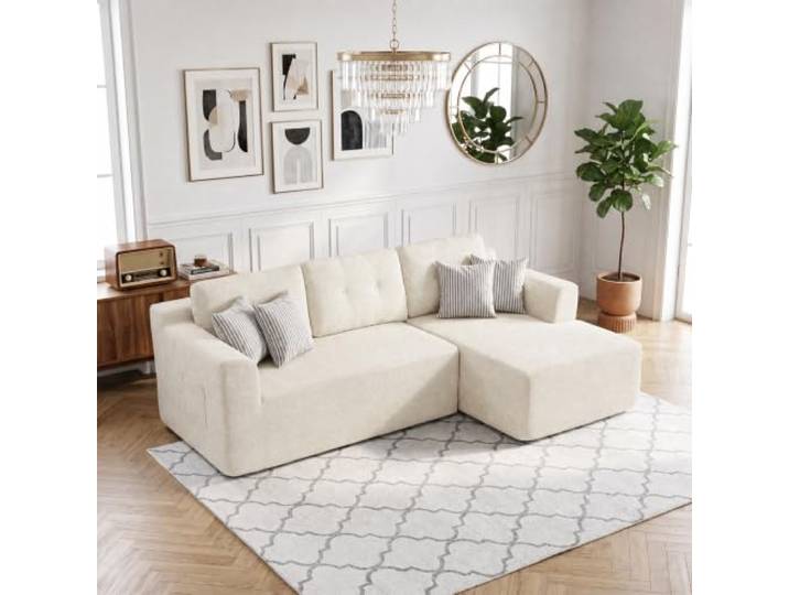 GarveeLife Schlafsofa, Ecksofa, Modulares Sofa, Keine Montage Erforderlich, 244 cm Breit, Schlafsofa, Vakuumverpackt, mit Großer Chaiselongue Rechts, für Wohnzimmer, Büro, Esszimmer