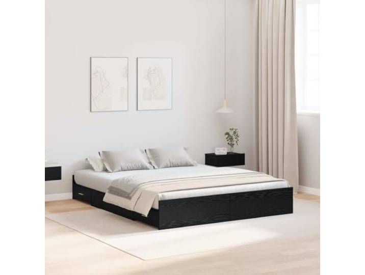 YUTAASU Aufbewahrungsbettgestell Schwarz Eichen-Optik 140 x 190 cm Massives Kiefernholz, 4 Schubladen, Stauraumbett, Modernes Design, Robust