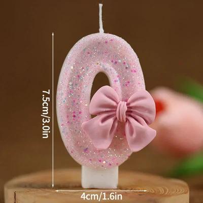 Inspired Living Pink Glitter Number Birthday Candle 3D Cake Topper Candle For Birthday Cakes 0 To 9