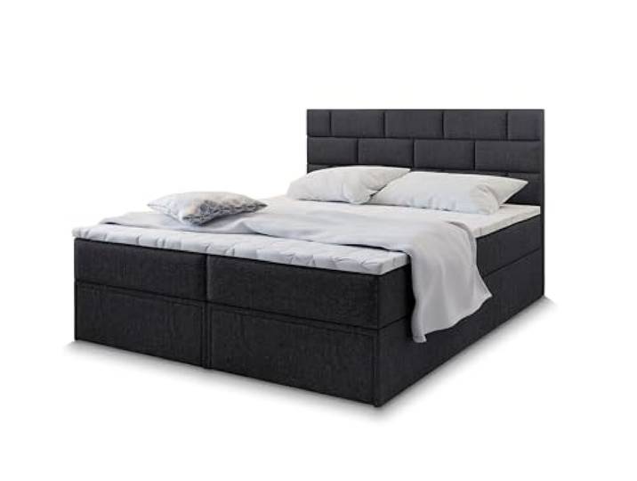 Masseno Boxspringbett ARINOS 200x200 cm Komplett-Set mit Matratze und Topper, Polsterbett mit Zwei Bettkästen -Schwarz, INARI 100