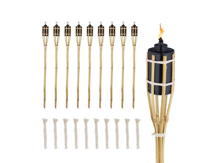 Relaxdays 10er Set Gartenfackeln Bambus 80 cm