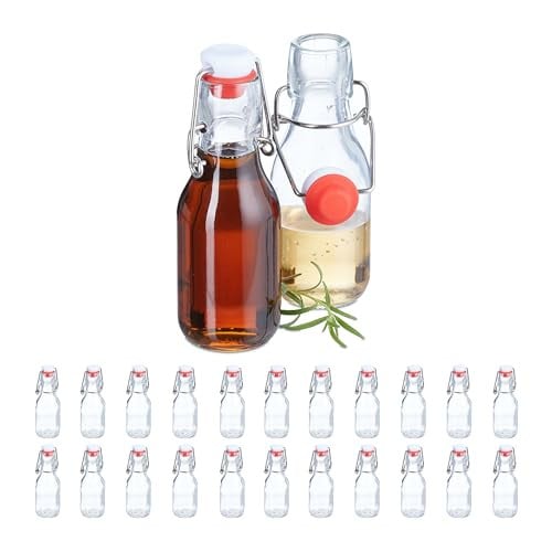 Relaxdays Set van 24 Transparante Glazen Beugelflessen van 100 ml