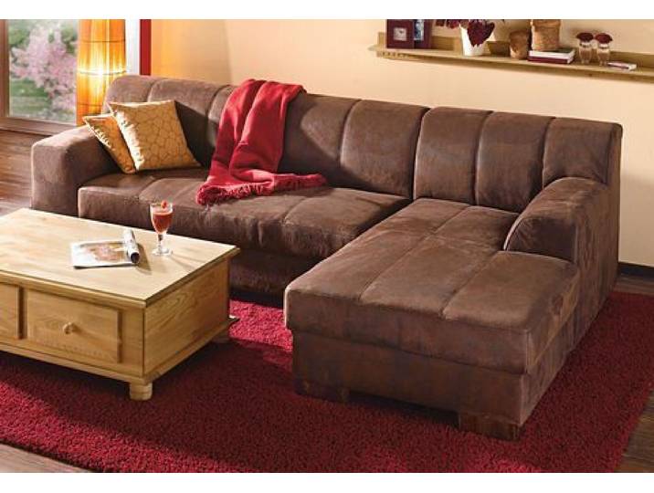 Ecksofa HOME AFFAIRE Falk klare Linien, elegant und zeitlos, L-Form , braun (mocca), B:262cm H:77cm T:159cm, Sofas, Ecksofa, mit Federkern und wahlweise mit Bettfunktion