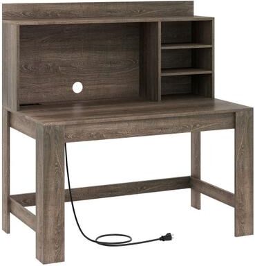 Costway Modern Computer Desk with Hutch and Storage Shelves-Oak