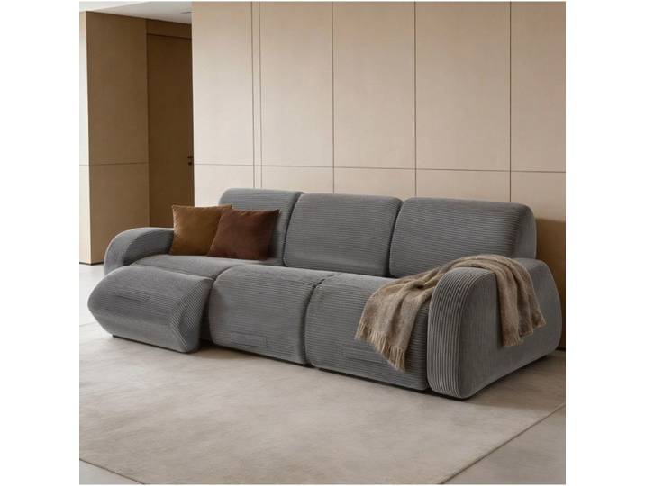 Canapé Modulable 3 Places Convertible en Lit 3 Modules Réversibles Sans Montage Tissu Côtelé Gris