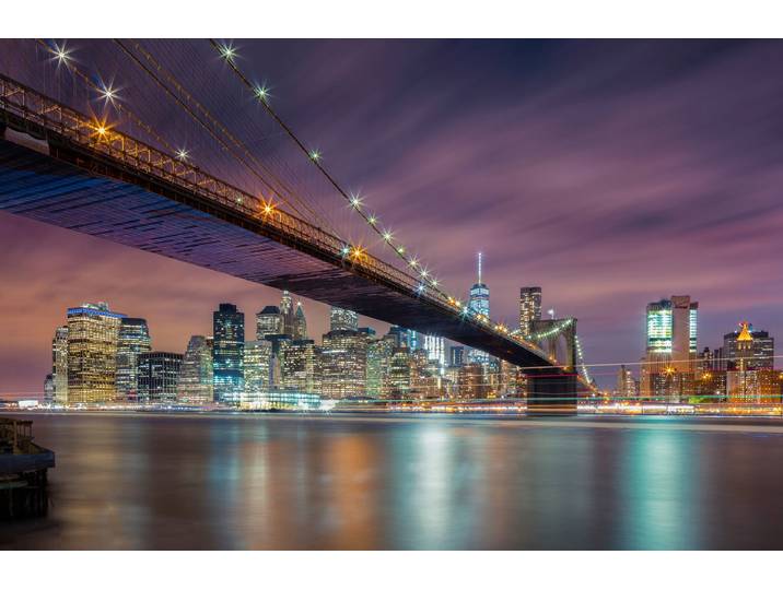 Fototapete PAPERMOON Photo-Art MICHAEL ZHENG, BROOKLYN BRIDGE NACHTS , bunt, B:2,5m L:1,86m, Vlies, Tapeten, Fototapete