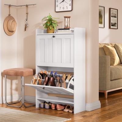 Gizoon Shoe Cabinet with Flip Drawers, Slim Shoe Storage Cabinet for Entryway, Freestanding Narrow Rack with Open Storage