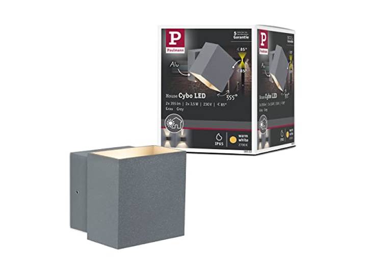 Paulmann LED Wandleuchte Cybo 2700K 2x3,5W IP65 Grau Indirekte Lichtakzente im Außenbereich, drehbares Lichtmodul, IP65, 200lm