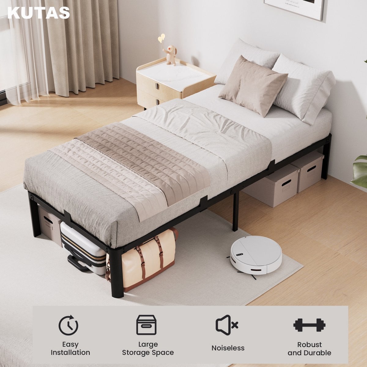 KUTAS Metalen Bedframe Eenpersoonsbed 90x200 cm