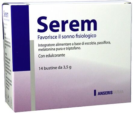 ANSERIS FARMA Srl Serem Integratore Sonno con Melatonina, Passiflora, Triptofano, 14 Bustine