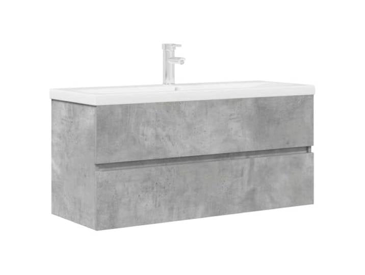 POUFGDR Badezimmermöbel-Set, 2-teilig, Betongrau Wandschrank, Keramikspüle, Holzwerkstoff, glatte Oberfläche, Aufbewahrung von Badeartikeln