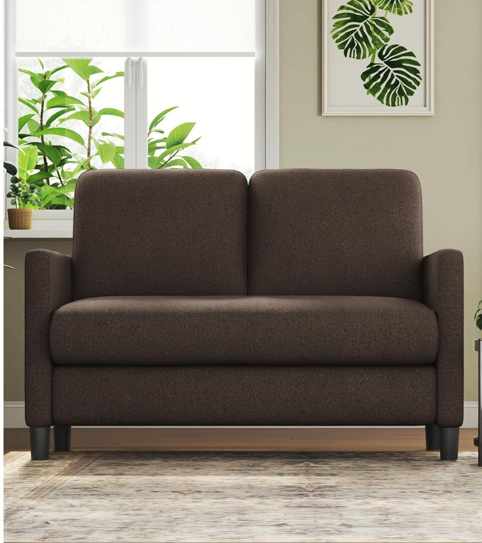 17 Stories Oliff 2 Seater Teddy Loveseat Brown Teddy Fleece 228.6cm H X 129.54cm W X 88.9cm D