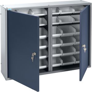 Küpper Werkzeugschrank 70223, aus Metall, grau / blau, Hängeschrank, abschließbar, 80 x 60 x 20 cm, 12 Stück