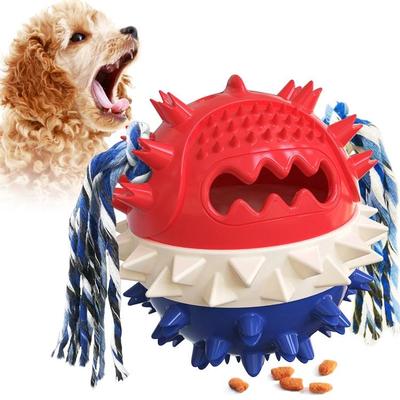Snug & Styled PawPlay Interactive Dog Teething Toy With Treat Dispenser, Squeaker & Dental Cleaner red blue