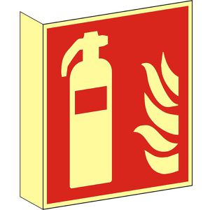 Abtec Hinweisschild ISO 7010 F001 Kunststoff, Fahnenschild, 20 x 20 cm, langnachleuchtend, Feuerlöscher