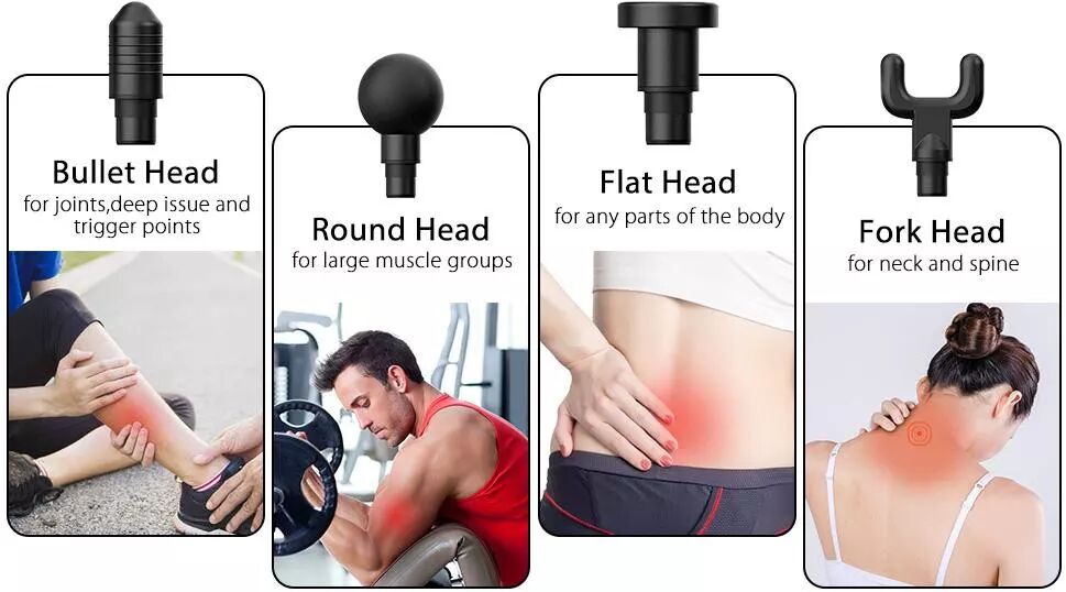 INF Pistolet de massage avec 6 têtes de massage remplaçables Noir