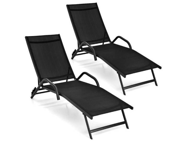 Confort extérieur - lot de 2 chaises longues de jardin dossier réglable 5 positions accoudoirs ergonomiques