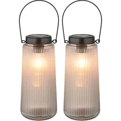 LED Solarleuchte Laterne Außenlampe Gartendeko Balkonlampe, Glas Kunststoff Metall, Akku IP44, 3000K warmweiß, H 25 cm, 2er Set