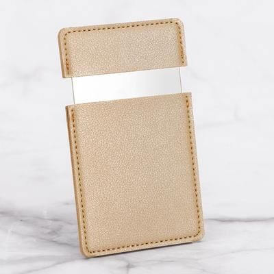 Fusion Finds PU Leather Pocket Makeup Mirror Compact Stainless Steel Travel Vanity Mirror gold