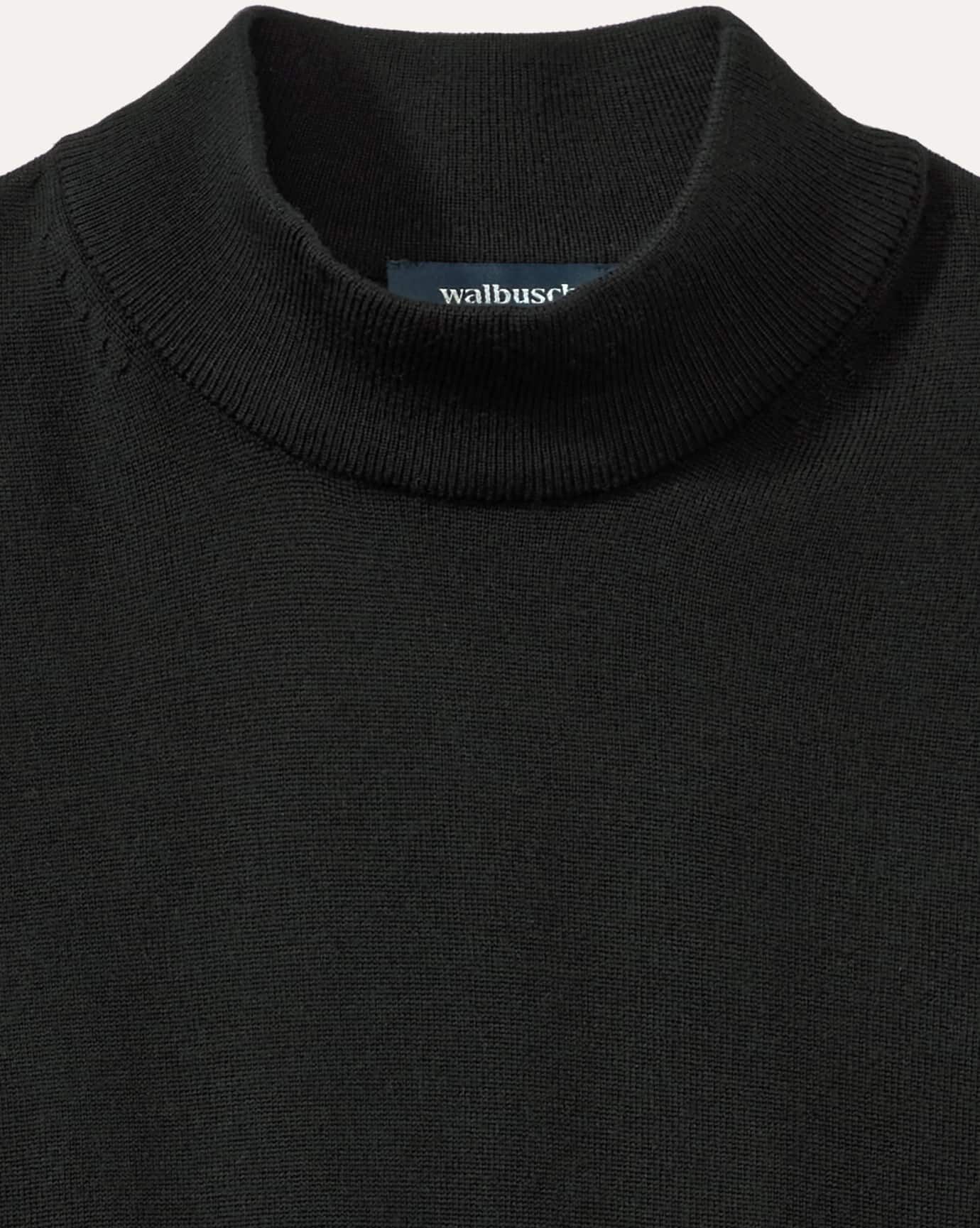 Walbusch Stehbund-Pullover Merino Extrafein, , Farbe Schwarz, 50, reine, extrafeine Merinowolle temperaturausgleichend Herren