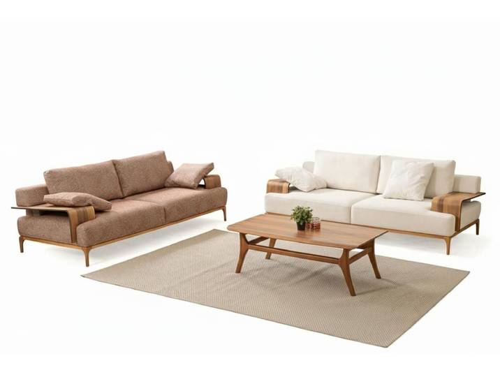 Xlmoebel Polstergarnitur Weißes 3-Sitzer-Sofa im modernen Stil mit Holzarmlehnen, (Sofa, 4-tlg., 3-Sitzer Sofa), Made in Europa
