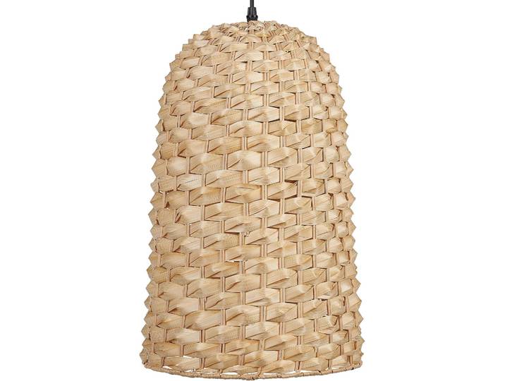 BELIANI Hängeleuchte Hellbraun Bambusholz Geflochten mit Schirm Kegelform Langes Kabel Boho Stil für Esstisch Wohnzimmer Flur Wohnküche