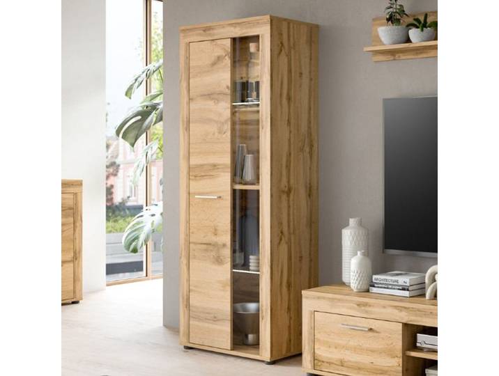 Vitrinekast Jam - 60x35x159cm - 1 Deur - Wotan Eik
