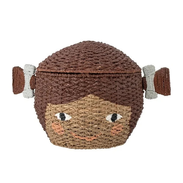 Bloomingville Mini Lill opbergmand met deksel, bruin, zeegras en metaal
