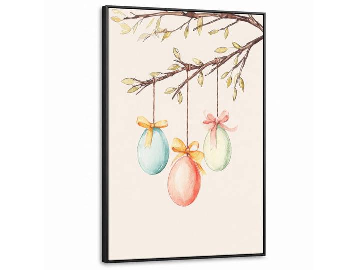 MuchoWow Leinwand Bilder mit Rahmen - Osterkuchen - Schleife - Eier - 100x150, Creme, Rechteckig, 100x150 cm, gerahmt, Bilder & Rahmen, Bilder, Leinwandbilder