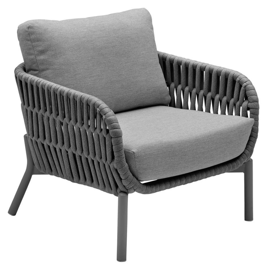 Gartensessel Malte Gartenstuhl Loungesessel mit Polster Rope Anthrazit