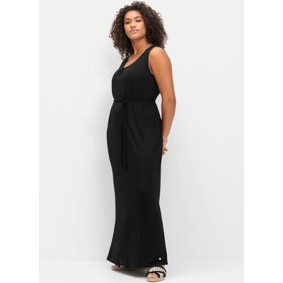 Maxikleid SHEEGO "Maxikleid", Damen, Gr. 50, Normalgrößen, ohne Ärmel, schwarz, 95% Viskose, 5% Elasthan, unifarben, lang, Rundhals, Kleider Maxikleid