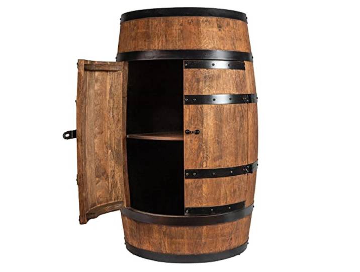 CREATIVE COOPER Weinfass Stehtisch mit Tür - Alkoholschrank Flaschenregal Holz Regale - Holzfass - Fassmöbel - Wine Rack - Wineregal - Weinbar - Fass bar mit Tür - Fassbar minibar 80Cm High (Wenge)