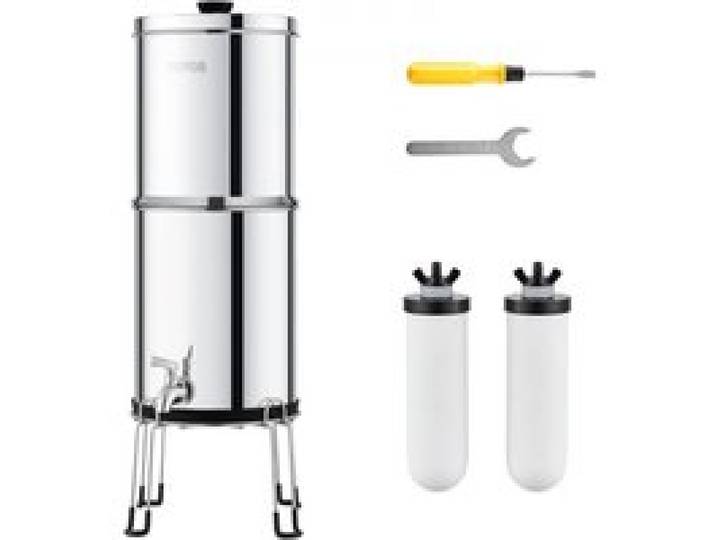 VEVOR Schwerkraft Wasserfiltersystem Edelstahl Arbeitsplattensystem 7,8+8,5 L Wasserfiltrationssystem, reduziert Blei und bis zu 99 % Chlor, mit 2 Keramik-Kohlefiltern & Zapfhahn, Camping Wohnmobil