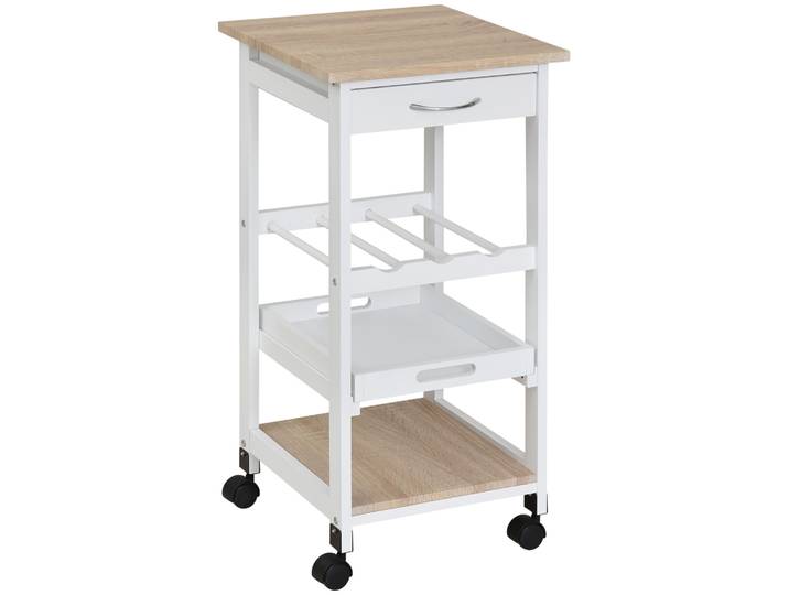 Chariot de cuisine Homcom à 4 niveaux avec roulettes, plateau tiroir 37X37X76 Blanc