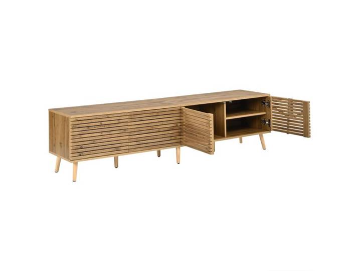 Meuble TV couleur bois naturel - 4 Portes - Contemporain - Design - Pour TV jusqu'à 75 pouces