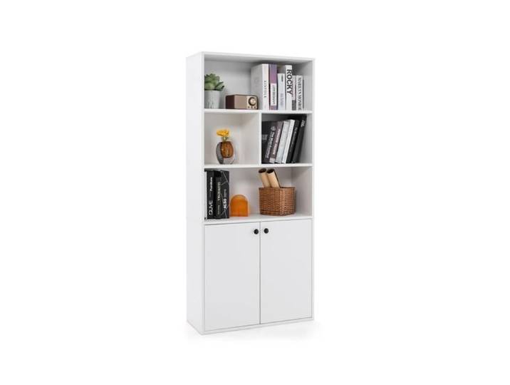 Rangement optimisé bibliothèque 5 niveaux cubes ouverts étagère réglable et portes pour salon bureau