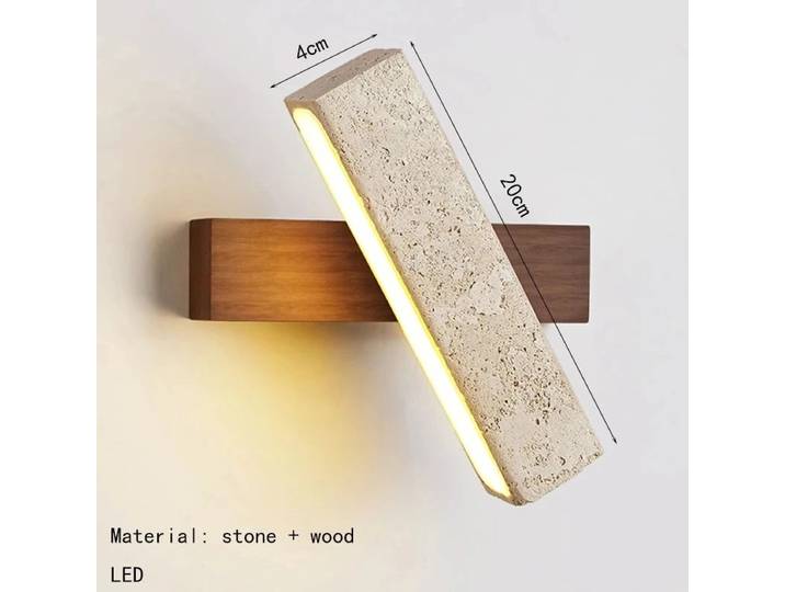 Applique murale rotative en pierre de grotte Wabi Sabi, lampe de chevet pour chambre à coucher, Base en bois, pierre travertin jaune, éclairage de lecture