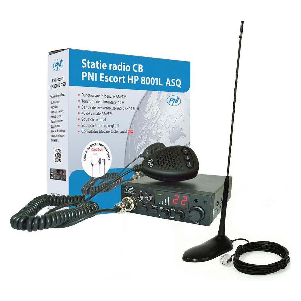 PNI Paket CB-Funkgerät ESCORT HP 8001L ASQ + HS81L-Kopfhörer + Antenne CB Extra 45 mit Magnet (43697977)