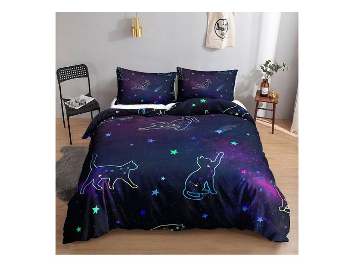 LuxusKollektion Kinderbettwäsche Bettwäsche-Set Sternenhimmel-Katze 200x200cm