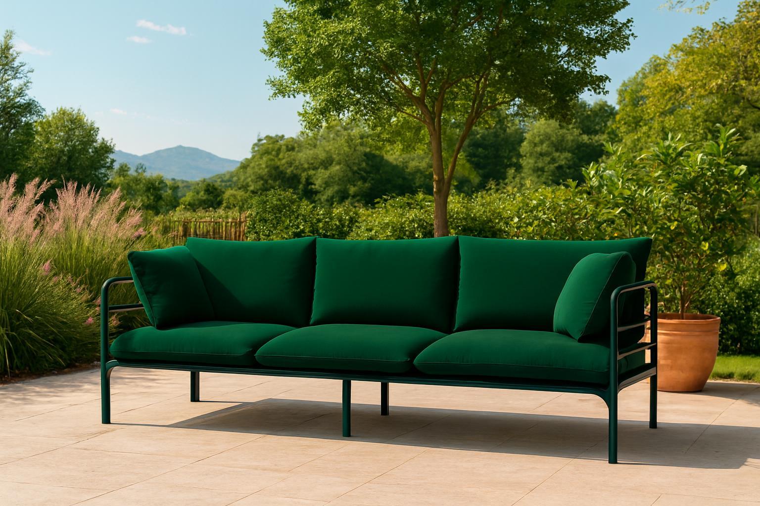 Garten Dreisitzer Sofa Wenecja in Flaschengrün, Kanaria-Stoff ideal für Terrasse und Balkon
