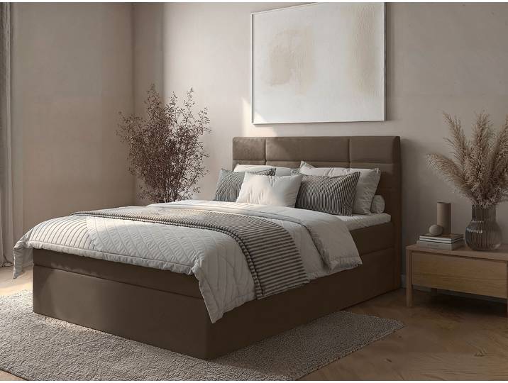 Lit boxspring 140 x 200cm Tissu Aleida Marron