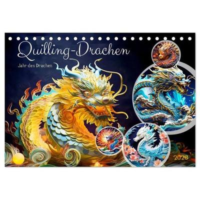 Quilling-Drachen - Jahr des Drachen (Tischkalender 2026 DIN A5 quer), CALVENDO Monatskalender