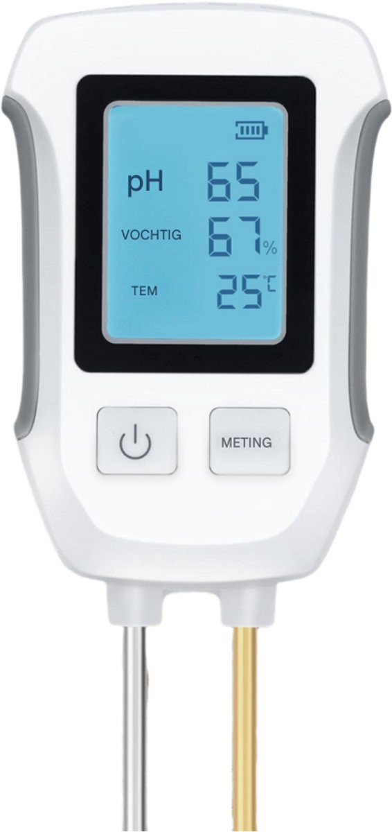 GELLDG 3-in-1 Digitale Bodemmeter met pH-waarde, temperatuur en vochtigheidsweergave en achtergrondverlichting - Wit