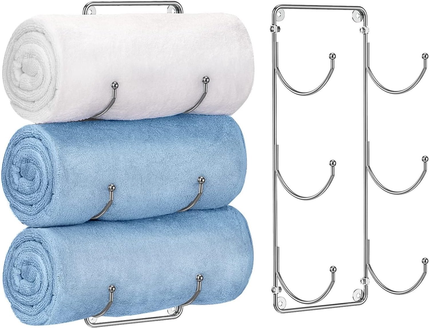 Set van 2 Zilveren Wandgemonteerde Handdoekhouders voor de Badkamer