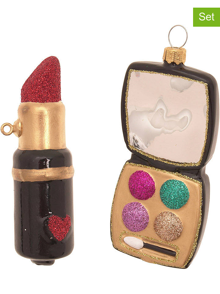 Krebs Glas Lauscha Christbaumornamente "Make-Up" in Bunt - 2 Stück - onesize