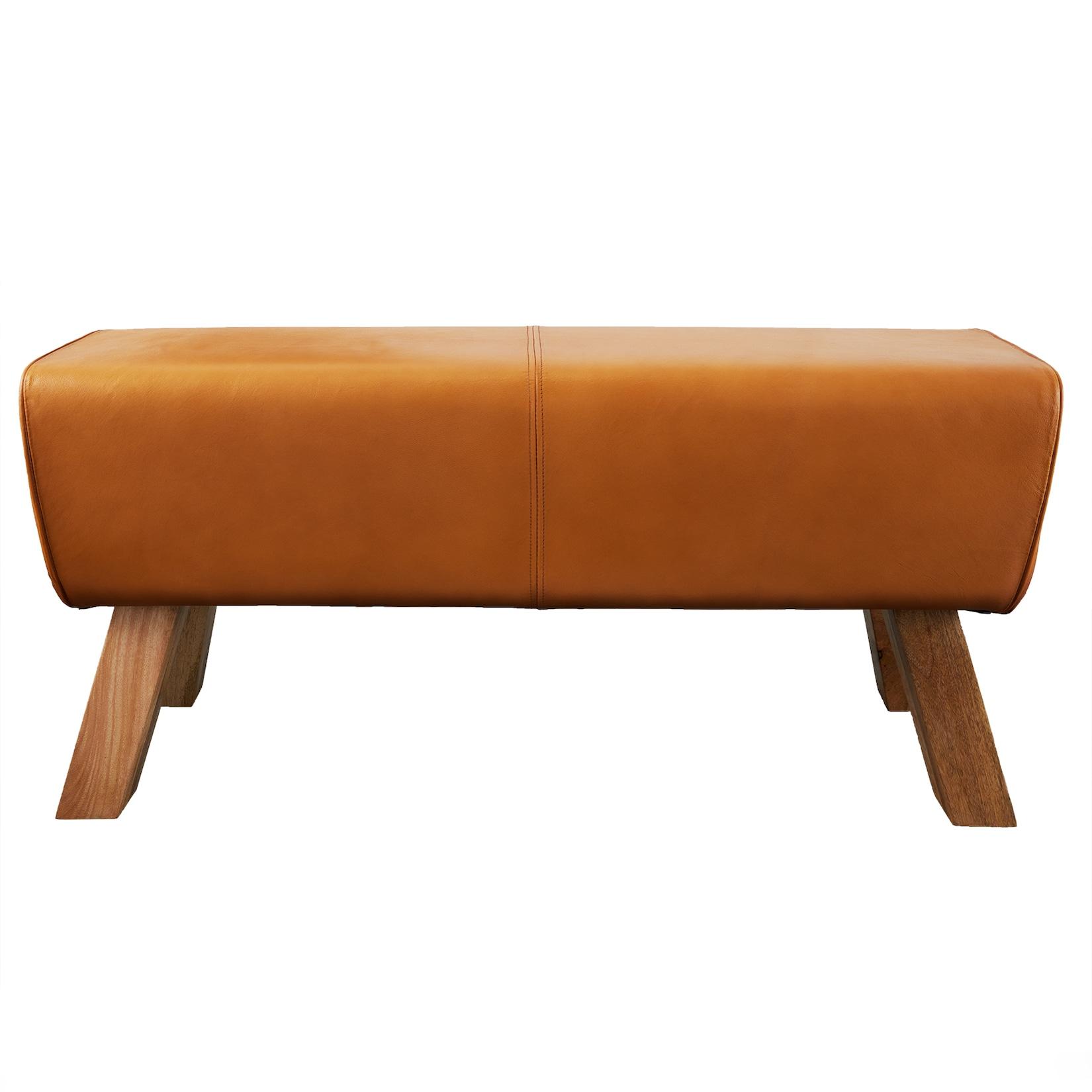 riess-ambiente Sitzbank TURNBOCK - 100cm cognac Echtleder Mangoholz Retro Sitzhocker
