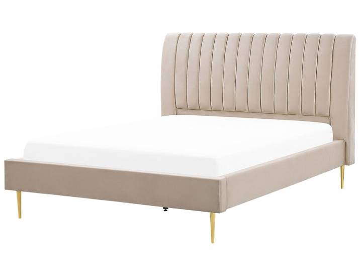 Lit double en tissu beige 180x200